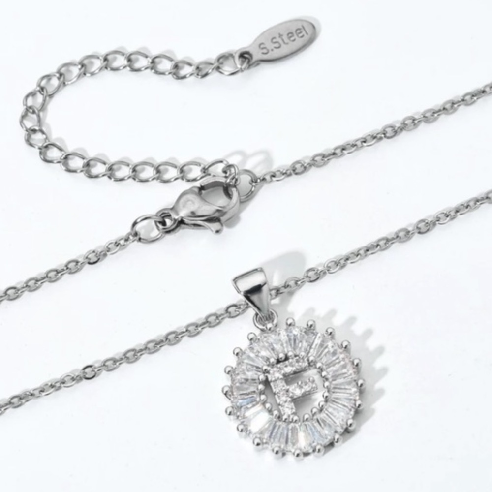 Silver Initial Crystal Pendant Necklace A-Z - Picture 4 of 7